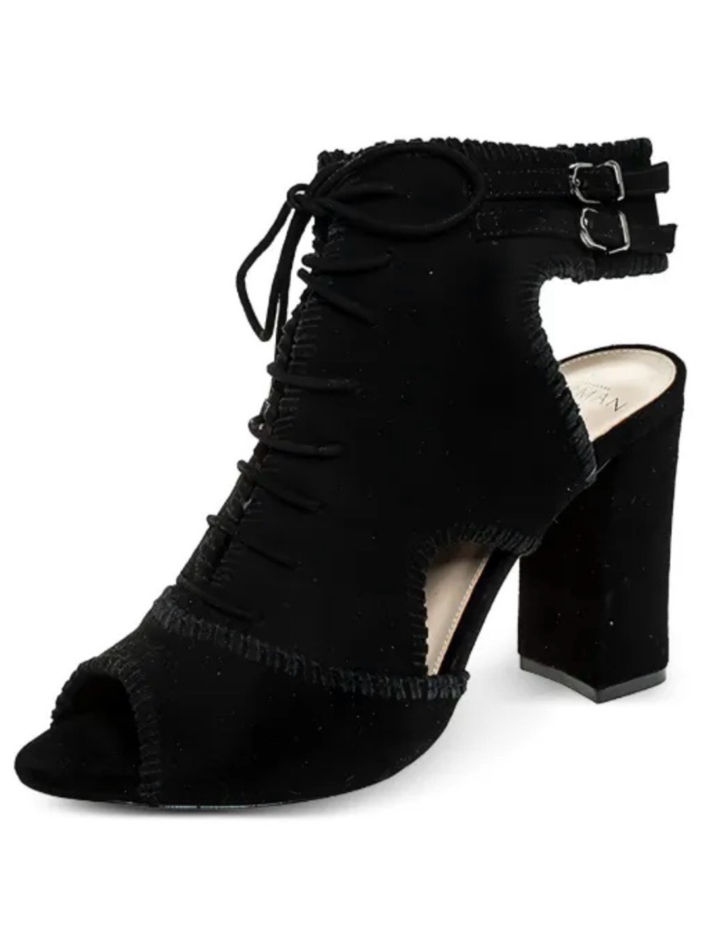 Alexandre Birman Black Suede Open-Toe Block Heel Sandals with Ankle Buckles